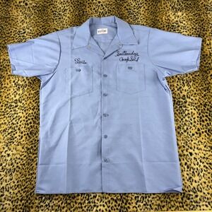 Vintage Clayton 60s Chain Stitch Work Shirt Blue Southbridge Coop Luis USA L